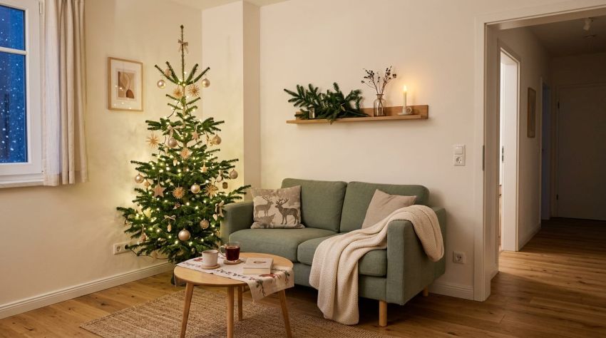 Weihnachtsdeko im kleinen Wohnzimmer: Platz sparen